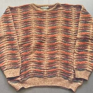 Men's Striped Crewneck Sweater - Brown and Orange